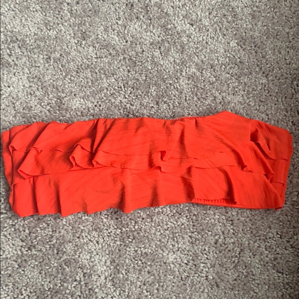 Red Ruffle Bandeau Swim Top